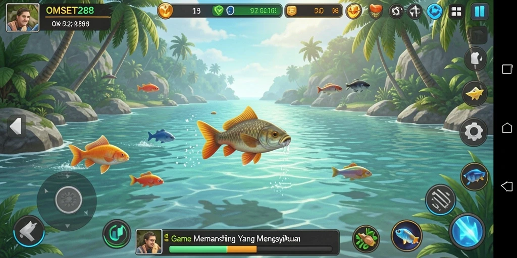 Screenshot gameplay OMSET288 dengan aksi memancing yang seru.